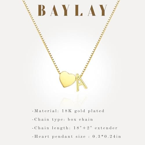 BAYLAY Mothers Day Gifts for Women Mom Grandma Daughter, Gold Initial Necklaces for Women Teen Girl Gifts Trendy Stuff 18K Gold Plated Heart Letter Initial Necklace Gold Jewelry Birthday Gifts view 6