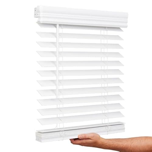 Lotus & Windoware Cordless, 2 Inch Faux Wood Blind, 63" Wide x 72" Long, Window Blinds, Blinds & Shades, Blinds for Indoor Windows, Embossed, Bright White view 1