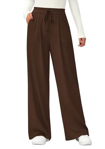 PRETTYGARDEN Women's Wide Leg Pants 2026 Fall Clothes Elastic High Waisted Knit Lounge Palazzo Pant Trousers with Pockets view 2