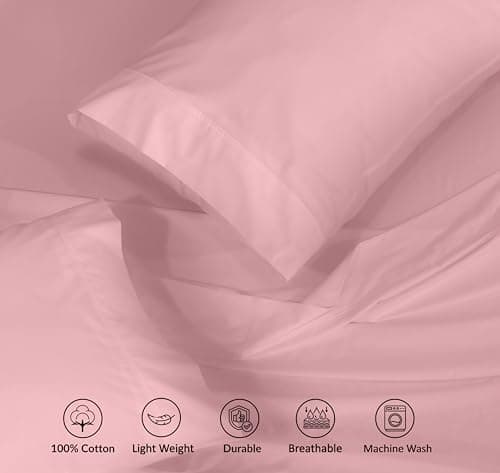 RUVANTI 100% Cotton Sheets – Split King Size Percale Bedding, Cooling & Breathable, Durable with a Crisp, Soft & Comfortable Feel, 16" Deep Pocket, 5-Piece Set, Bridal Rose view 4