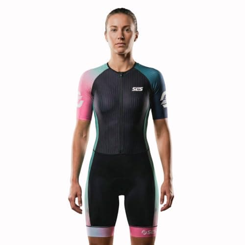 SLS3 Triathlon Suits Women - Elite Aero Sleeved Trisuit for Swim Bike Run | Quick-Dry Breathable Tri Suit Women with Italian Chamois Pad, Aero Short Sleeves, Pockets & Compression for All Distances view 2