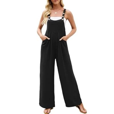 Heymoments Women's Casual Overalls Jumpsuits One Piece Adjustable Straps Wide Leg Long Bib Pant Rompers With Pockets