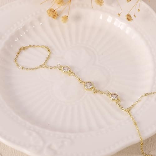 BAYLAY Hand Chain Bracelet, 14K Gold Plated Ring Bracelet Hand Chain Dainty Gold Bracelet for Women Trendy Finger Ring Slave Bracelets Hand Jewelry for Women Summer Beach Boho Gifts Trendy Stuff view 5