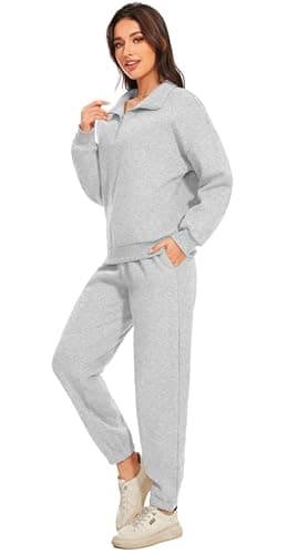 Jeqeocafy Women Oversized Long Sleeve Sweatsuit Half Zip Sweatshirt & High Waisted Pants 2 Piece Outfits With Pockets view 4