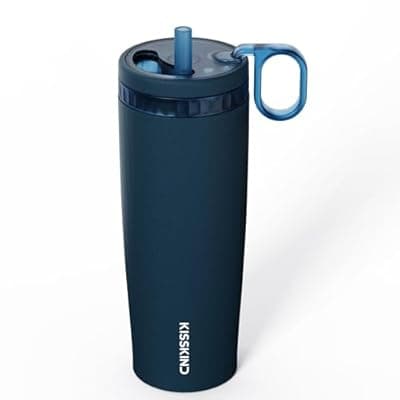 KISSKIND 20 Oz Iced Coffee Tumbler with Hidden Straw, Insulated Stainless Steel Coffee Tumbler, Leakproof Ceramic Lined Travel Cup for Subway Commuting, Slim Tumbler for To-Go, Americano