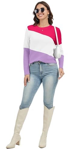 Jeqeocafy Women's Color Block Tunics Tops Crewneck Long Sleeve Shirts Casual Pullover Loose Fit T-Shirt view 4