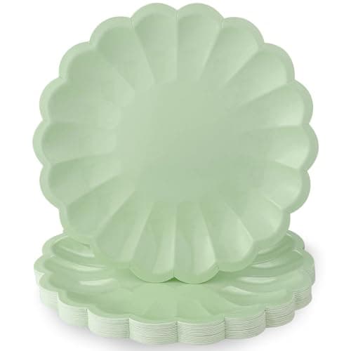 NatNarr 30 Pcs Sage Green Paper Plates 9.5 In Green Plates Disposable Heavy Duty Scalloped Party Plate with Shell Edge for Wedding Birthday Bridal Shower Baby Shower — image 1