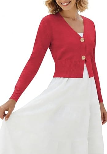 Women’s Spring V Neck Cardigan Lightweight Cropped Button Down Knit Sweater for Layering,Office Casual Wear view 5