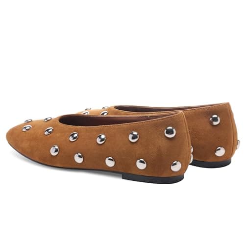 RBTHOLP Studded Flats for Women Suqare Toe Slip on Suede Ballet Flats Comfortable Walking Studs Ballet Shoes view 6