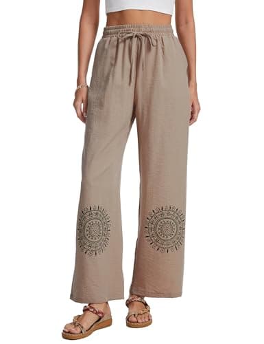 Demoking Cotton Linen Pants Women Straight Leg Casual Loose Drawstring Hippie Beach Vacation Clothes view 6