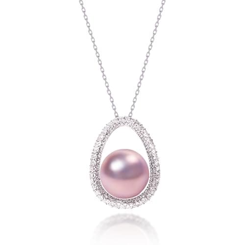 Pink Pearl Necklace for Women, 12mm Freshwater Pearl Jewelry with Purple Single Pendant | with 925 Sterling Silver 18" Chain, Gift for Valentine's Day, Mother's Day, Wife, Mom, Anniversary — image 1