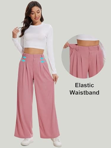 AVAMO Slacks for Women Dress Pants Stretchy Work Pants Wide Leg High Waisted Business Casual Trousers with Pockets Waffle view 5