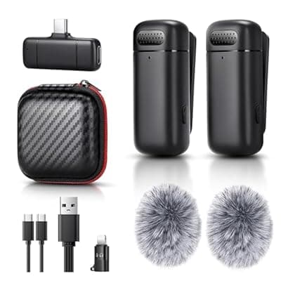 Sunnymark Mini Wireless Lavalier Microphone for iPhone/Android/Laptop, Plug & Play mini Mic with USB C Receiver and Lightning Adapter, Noise Reduction Clip on Wireless Microphone for TikTok, YouTube