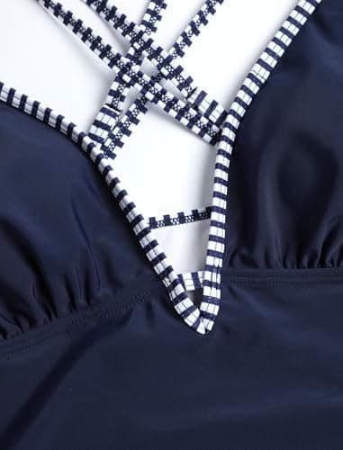 ZAFUL Womens Tankini Swimsuits V Neck Push Up Swim Top Color Block Tummy Control High Waisted Bathing Suits Swim Bottom view 6