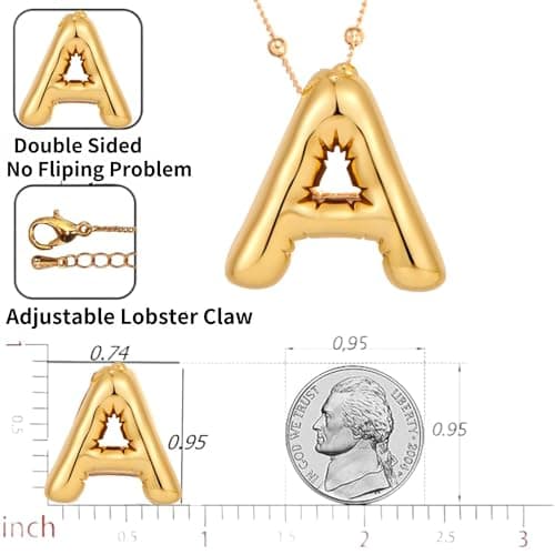 Punhem Bubble Gold Letter Necklace for Women 14k Gold Plated Balloon Initial Letter Pendant Necklace Pearl Custom Name Layered Choker Necklace Gold Jewelry view 6