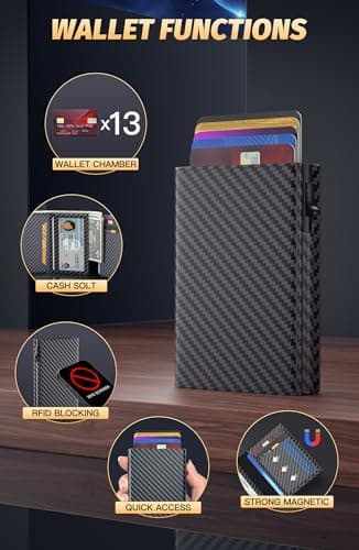 FIYUM Wallet for Men, Minimalist Wallets with Cash Pocket & 9-13 Cards, ID Window Metal Case Smart Slim Pop Up Credit Card Holder Flip with Magnetic Closure RFID Blocking Trifold Wallet with Gift Box view 2
