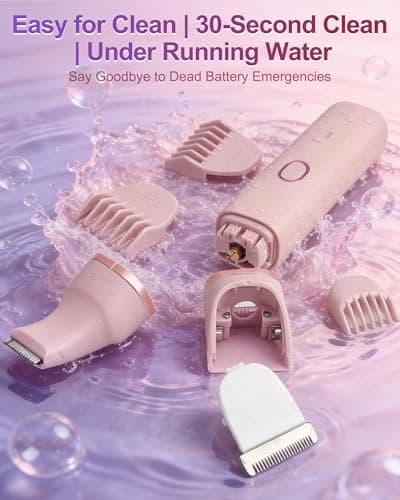 Bikini Trimmer for Women, 2-in-1 Electric Razors Shaver for Bikini Legs Pubic Hair,Rechargeable Ladies Bikini Hair Trimmer Removal with Snap-in Ceramic Blades IP7X Washable Head,Wet and Dry Use,Peach view 6