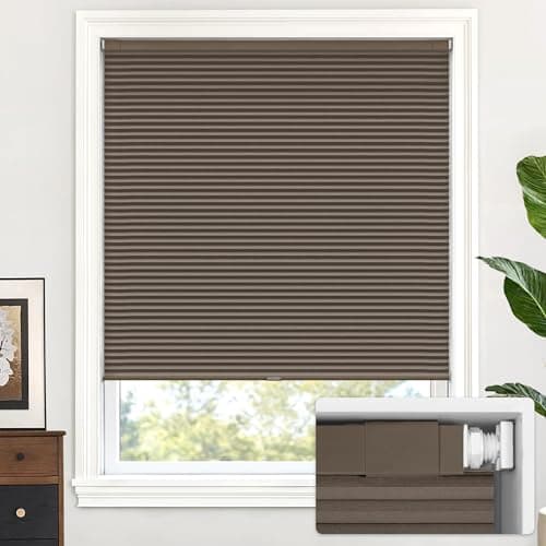 LazBlinds Cordless Cellular Shades, No Tools No Drill Blackout Honeycomb Shades Pleated Blinds for Windows, 45" W x 64" H, Dark Coffee view 1