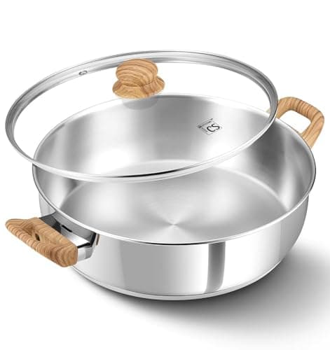 KOCH SYSTEME CS Stainless Steel Saute Pan with Lid, 12 Inch Deep Frying Pan with Double Handles, 5.5 Quart 18/10 Stainless Steel Pan with Cool-Touch Bakelite Handle, Deep Frying Pan, Induction Ready — image 1