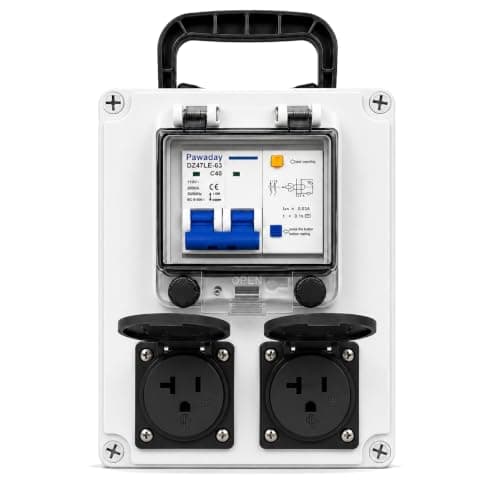 Power Distribution Box, Portable 110V Breaker Box with NEMA 5-20 Outlet, IP65 Weatherproof Temporary Power Outlet Box for Construction Sites, Factories and Workshops view 2