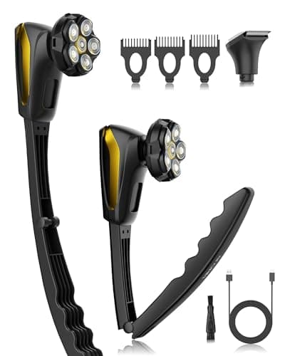 Back Shaver for Men: Long Foldable Handle Electric Back Razor with 6D No-Scratch Shaving - Waterproof Grooming Kit for Body/Beard/Head/Face Hair Removal, Gifts for Husband Dad (Black) — image 1