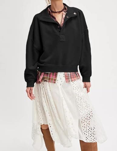 Oversized Sweatshirt for Women Henley Neck Pullover Tops view 3
