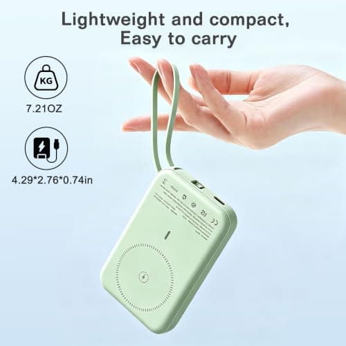 Magnetic Power Bank 10000mAh, Fast Charger with Built-in USB-C Cable(Green) view 6