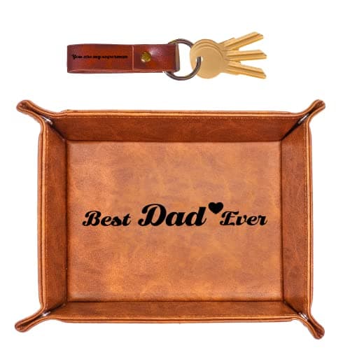Best Dad Ever Gifts for Dad from Daughter Son Kids,Cool Christmas Birthday Gifts for Dad Who Wants Nothing, Men Valet Tray & Keychain — image 1