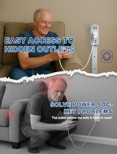 Gbchais Electrical Outlet Extender Stick, Upgraded 4-Way Free Combination Plug Extender (6"-34") with USB-A & USB-C, 2 AC Outlets, Wall Outlet Extender for Hard-to-Reach Spaces (Light Gray) view 6