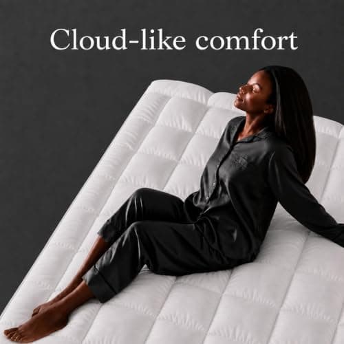 100% Cotton Mattress Topper Queen Size, Plush Pillow Top Mattress Topper with Cooling Breathable Cotton Surface, Soft Comfort Layer, Machine Washable, Elastic Deep Pocket Fits 8-21", White(60" x 80") view 5