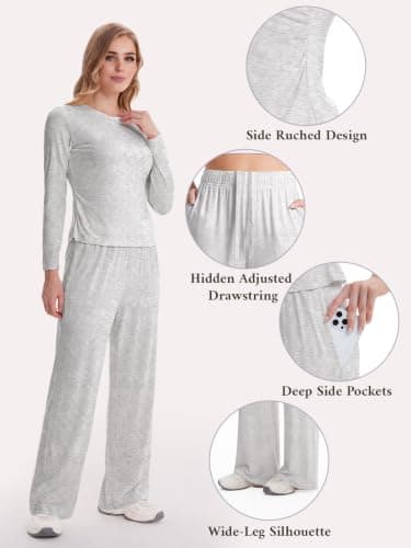 Womens 2 Piece Long Sleeve Lounge Sets Travel Outfits 3 Inseams view 3