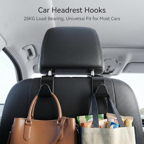 Lead Golden Car Seat Headrest Hooks, 4-Pack Black ABS Plastic Storage Organizer, Universal Headrest Mount Hangers for Purses, Coats, Umbrellas, Grocery Bags, Modern Style, 13 lbs Capacity view 7