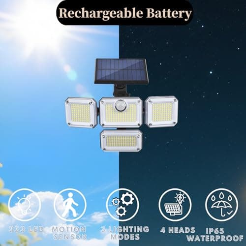 Virexalm Solar Lights Outdoor Motion Sensor,Stocking Stuffers Gifts for Adults Mom Men Teen,333 LED Solar Powered Security Flood Lights,IP65 Waterproof Wall Light for Garden Decor Patio Yard view 3