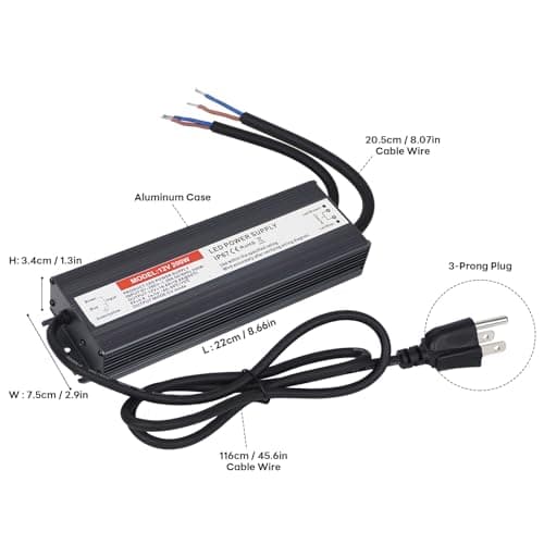 Hanbaak LED Driver 200 Watts, IP67 Waterproof Power Supply, Low Voltage Electronic Transformer, 97V-265V AC to 12V DC, 12V Constant Voltage LED Power Supply for LED Light Strip view 2