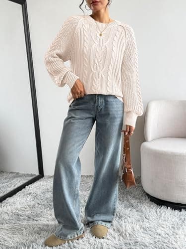 Trendy Queen Women's Oversized Cable Knit Crewneck Fall Pullover Sweaters view 6
