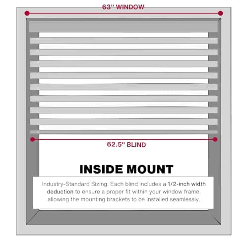 Lotus & Windoware Cordless, 2 Inch Faux Wood Blind, 63" Wide x 72" Long, Window Blinds, Blinds & Shades, Blinds for Indoor Windows, Embossed, Bright White view 2