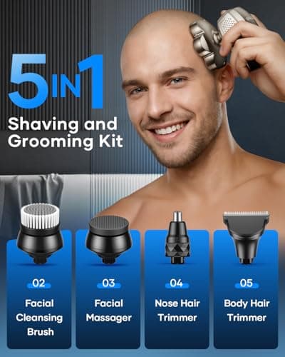 7D Head Shavers for Bald Men, 5-in-1 Magnetic Detachable Head Shaver, IPX7 Waterproof Electric Razor for Wet/Dry Use, Shaving Grooming Kit for Balder, LED Display, Type-C Charge view 4