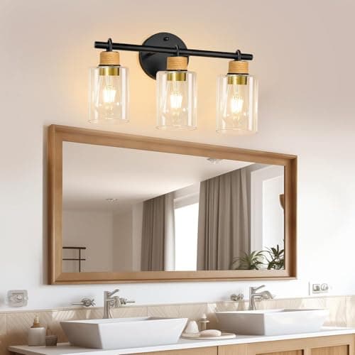 Joylen Bathroom Light Fixtures,3-Light Matte Black Vanity Light with Clear Glass Shade,Farmhouse Bathroom Lighting Fixtures Over Mirror,Wall Sconces for Bedroom Kitchen Cabinet Living Room Hallway view 2