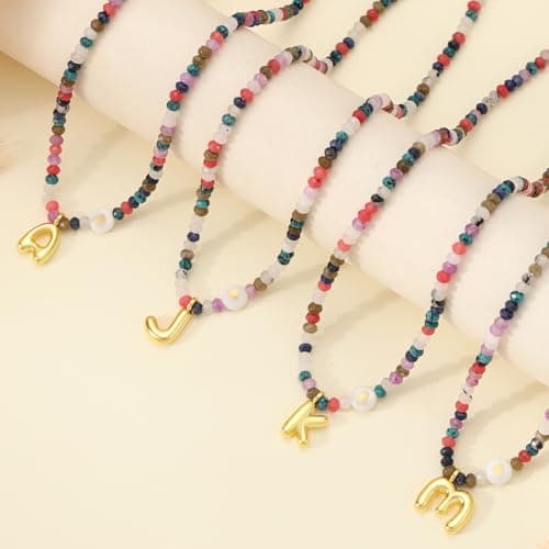 Sistble Colorful Beaded Necklace for Women Gifts for Teens Bubble U Initial Necklaces for Teen Girls Bobo Bohemian Natural Stone Handmade Summer Beach Necklace Gifts for Friends Jewelry view 5