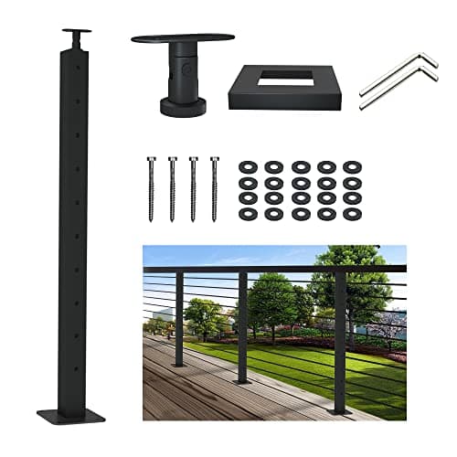 LANGLIER 2 PCS Cable Railing Post 36"x2"x2"（Square Column 33"） Stainless Steel Black Finish, for Stairs and Deck handrails，can be Installed on Wood or Concrete Floor. (Middle Post, Black) view 2