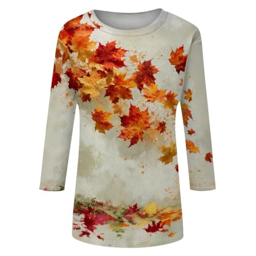 Maple Leaf Print 3/4 Sleeve Shirts for Women view 6