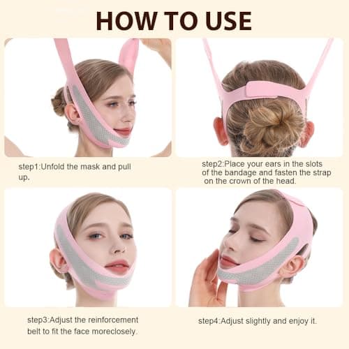CGYISOL Graphene V Line Lifting Mask, Face Lifting Belt for Sleeping, Adjustable Lifting Straps, Double Chin Reducer, Jawline Physical Shaping Tool & Breathable Face Slimming Mask, Pink view 5