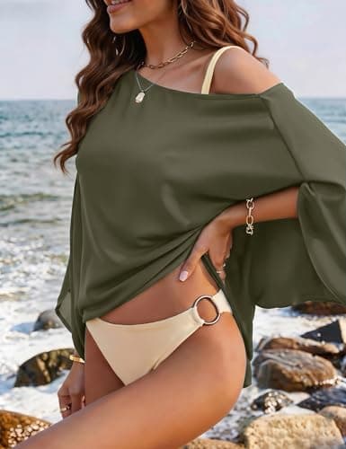 VIMPUNEC Womens Off The Shoulder Flowy Tops Casual Batwing Sleeves Blouses Loose Chiffon Shirts view 6