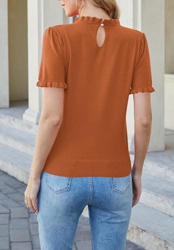 Women Puff Short Sleeve Sweater Tops Ruffle Crewneck Knit Pullover Work Blouses Dressy Casual Top Shirt Spring Summer view 5