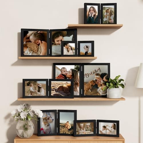 Vittanly 4x6 Double Picture Frame, Hinged 2 Opening MDF Photo Frames with Plexiglass, Vertical Tabletop Stand, Black view 7