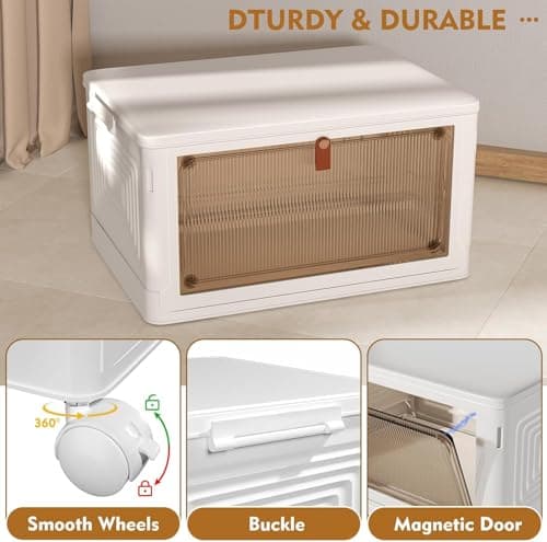 YFXCVSL 4 Tier Plastic Storage Bins with Lid 23QT, Stackable Storage Containers with Wheels, Folding Storage Boxes, Stackable Storage Bins, Organizers and Storage for Living Room,Office,Dorm view 5