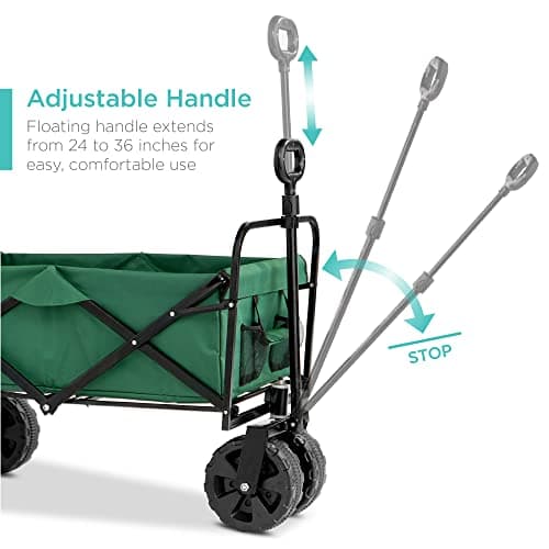 Best Choice Products 36in Collapsible Folding Utility Wagon, Multipurpose Indoor Outdoor Mobile Cart for Garden, Beach, Park, Shopping w/ 360-Degree Wheels, Adjustable Handle, 150lb Capacity - Green view 5