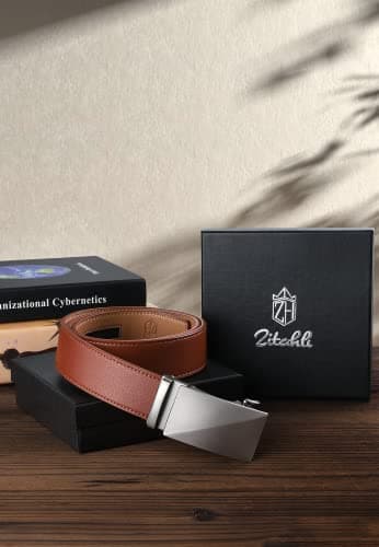 Zitahli Belt Men,Leather Ratchet Belt for Men Dress Casual Every Day with Adjustable Buckle,Trim to Fit For Gift view 6