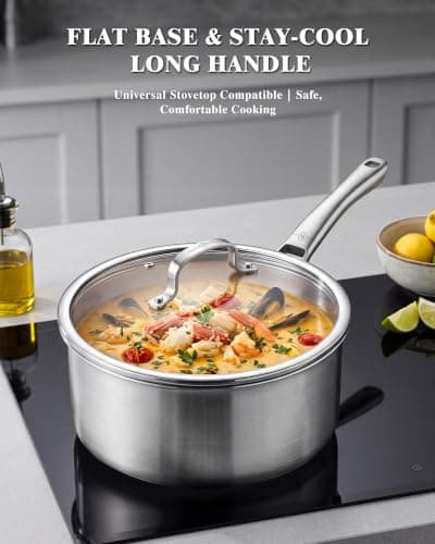 Titanium Pans for Cooking, 3 Quart Non‑Stick Titanium Sauce Pan with Lid | Uncoated Hammered Titanium Pro Pan, PFAS/PFOA/PTFE-Free, Dishwasher & Oven Safe, Compatible with Gas & Induction Cooktops view 3
