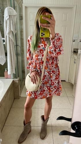 Dokotoo Casual Dresses for Women Flowy Boho Floral Long Sleeve Empire Waist Babydoll Mini Dress view 2